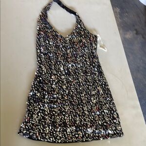 Sequin Halter black and silver sequin dress